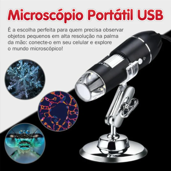 Microscópio HD Portátil USB - Celular, PC, Notebook